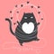 Doodle cute cat with thread. Typography text my love. Modern artistic illustration for St Valentine s day cards, romantic, love