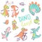 Doodle cute Dinosaurs collection. Funny cute kid drawn characters. Vector illustration