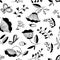 Doodle decorative seamless background with flowers, bugs