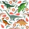 Doodle dinosaur pattern. Seamless textile dragon print, trendy childish fabric background, cartoon dinosaurs.