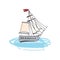 Doodle drawing of passenger ship, classical sailing boat or marine vessel with sail in ocean. Sailboat or yacht in sea