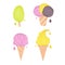 Doodle dripping various ice cream collection. Perfect print set for tee, stickers, poster. Hand drawn isolated vector illustration