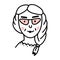 Doodle elderly woman with pink glasses, braid