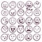 Doodle emoticons. Emoji with different expression of angry, happy and sad. Funny sketch faces for messages with smiling