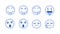 Doodle emoticons stickers set shows language scared upset. Transparent background