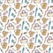 Doodle fashion pattern with accessories and handbags. Vector hand drawn seamless pattern. Woman shopping background