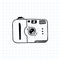 Doodle film photo camera sketch. Retro cartoon hand drawn lens, monochrome line icon. Vector illustration