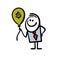 Doodle financial deceiver businessman holds a balloon with dollar sign in his hand and smiles.