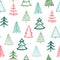 Doodle fir-tree pattern. Christmas tree handmade wallpaper. Xmas spruce cute sketch vector winter holiday seamless
