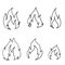 Doodle fire icon illustration with hand drawn cartoon line art style