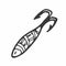 Doodle fishing lure. Abstract contemporary fishery baits of different sizes and shapes for angler. Colored hand drawn fisher