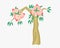 Doodle flat vector illustration of fruit tree in ancient korean style