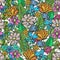 Doodle floral pattern with mess of color flowers
