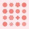 Doodle flowers set, pink red color. Beautiful floral design elements for wedding card. Zentangle backdrop, summer flower