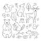 Doodle forest animals. Woodland cute baby animal squirrel wolf owl bear deer snail childrens sketch vector hand drawn