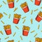 Doodle french fries seamless pattern background.