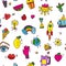 Doodle funny seamless pattern for party or whimsical background. Vector  illustration