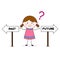 Doodle Girl Confused choose Past or Future Illustration Cartoon Vector