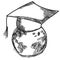 Doodle graduation cap on earth vector