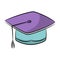 Doodle Graduation hat with colored hand drawn vector illustration