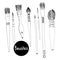 Doodle graphic collection of brushes for painting. Vector illustration isolated on a white background. Contours are drawn by hand