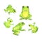 Doodle green frogs  collection. Watercolor.