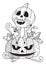 Doodle halloween coloring book page cute monster and pumpkin. Antistress for adults and children. Vector black and white