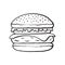 Doodle of hamburger with cheese, tomato and salad