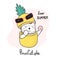 doodle hand drawing cute cat peeking throught a pineapple, pinecatple