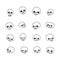 Doodle hand drawn cute naive skulls vector set.