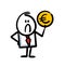 Doodle hand drawn disgruntled businessman holds a euro coin in his hand and reflects on the European Union.