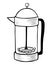 Doodle hand drawn french press. French press - a simple device for brewing coffee. Brewing metal teapot for hot drinks. For