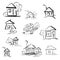 Doodle hand drawn houses. Pencil vector sketch