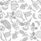 Doodle hand drawn Octoberfest seamless pattern.