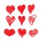 Doodle heart set in hand drawn style. Sketch, scribble. Vector illustration.