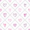 Doodle hearts and crossing diagonal stripes seamless pattern