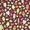 Doodle ice cream, fruits, berry, sweets pattern