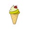 Doodle Ice Cream in Retro style. Vector isolated illustrstion ice cream whit heart for sticker and t shirt design in 1970
