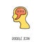 Doodle icon with human head. Symbol think and speak.