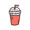 doodle icon. take away cup. milkshake or smoothie