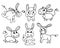 doodle illustration, set of hand-drawn funny contour donkeys, for children