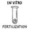 Doodle  illustration of in vitro fertilization. Hand drawn lettering In Vitro and test tube with an embryo or zygote