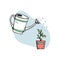 Doodle illustration with a watering can watering a flower. Gardening
