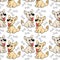 doodle illustrations, seamless pattern for children, drawn funny multicolored puppies dogs on a white background, for textiles