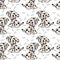 doodle illustrations, seamless pattern for children, drawn funny multicolored puppies dogs on a white background, for textiles