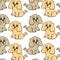 doodle illustrations, seamless pattern for children, drawn funny multicolored puppies dogs on a white background, for textiles