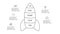 Doodle infographic rocket with 5 options. Hand drawn icons. Thin line startup illustration