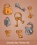 Doodle keys set isolated on brown background. Vector