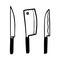 Doodle knife icons. Hand drawn knifes, kitchen utensil symbols and cooking tools. Vector illustration