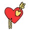 Doodle a large red heart with a thrust arrow and a staircase nearby. The concept of love, relationships, trust.